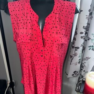 Pink  Sleeveless Dress with Black Polka Dots